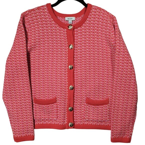 On 34th Women's Patterned Jacquard Button Up Cardigan Red Size XL - Picture 3 of 7